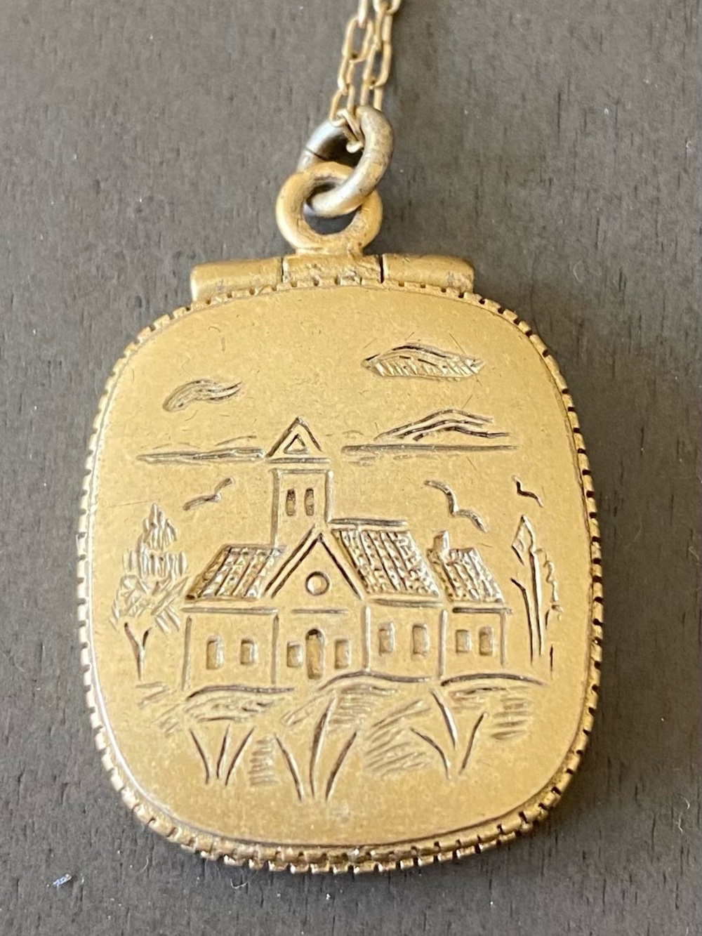 J. Crew Gold-Tone Engraved Locket Pendant Necklace